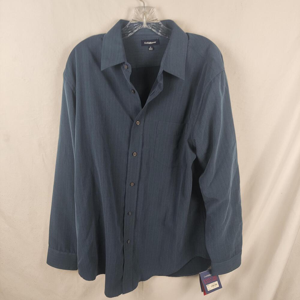 Croft & Barrow Shirt Mens Large Blue Stripe Easy Care Woven Button Front Casual